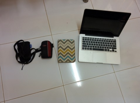 1 external charger, 1 camera, 1 Kindle, 1 laptop